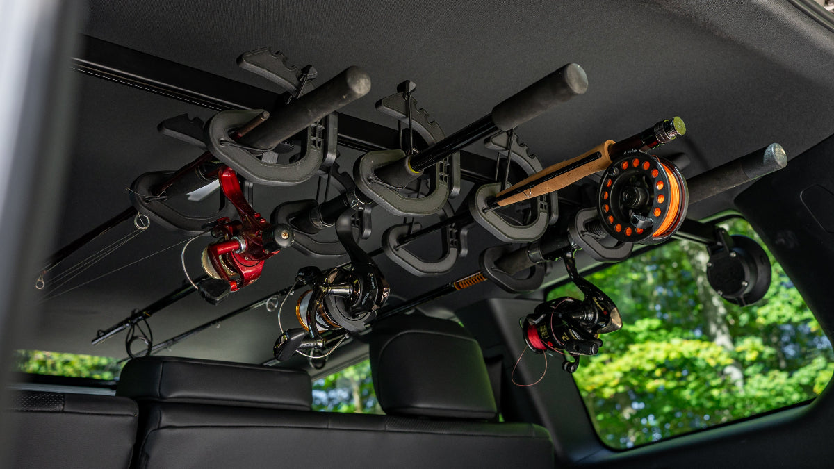suv fishing rod holder in a toyota land cruiser